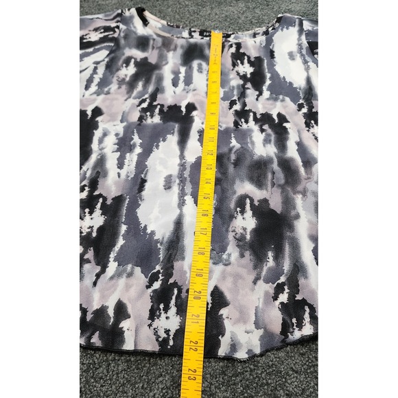 Paraphrase Abstract Print Cape Top Flowy Blouse Lightweight Black Beige Small - Picture 6 of 6